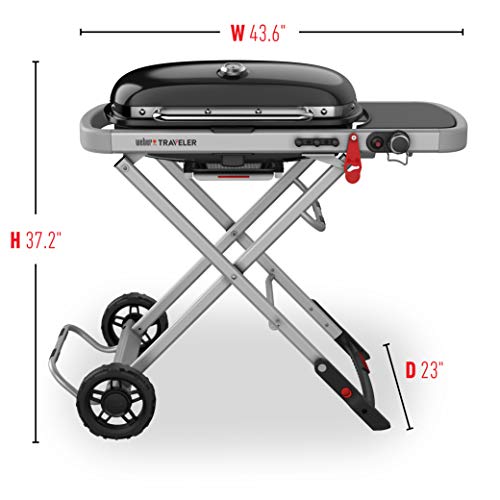 Weber Traveler Gas Grill, Portable Stand-Up Propane BBQ