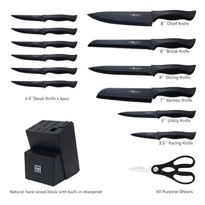 Hunter Knife Set: 15-Piece Black Kitchen Set