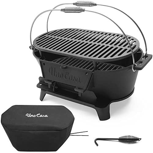 Uno Casa Hibachi Grill: Portable Charcoal Grill with Double-Sided Net and Waterproof Cover