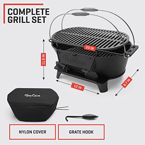 Uno Casa Hibachi Grill: Portable Charcoal Grill with Double-Sided Net and Waterproof Cover