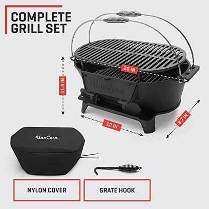 Uno Casa Hibachi Grill: Portable Charcoal Grill with Double-Sided Net and Waterproof Cover