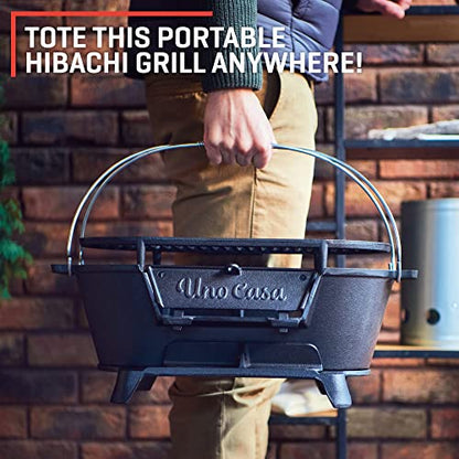 Uno Casa Hibachi Grill: Portable Charcoal Grill with Double-Sided Net and Waterproof Cover