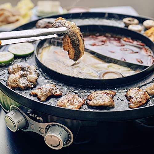 Food Party 2-in-1 Electric Hot Pot and BBQ Grill: Smokeless Indoor Cooking for Chinese Hotpot and Korean BBQ