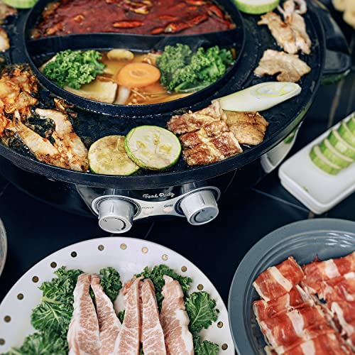 Food Party 2-in-1 Electric Hot Pot and BBQ Grill: Smokeless Indoor Cooking for Chinese Hotpot and Korean BBQ