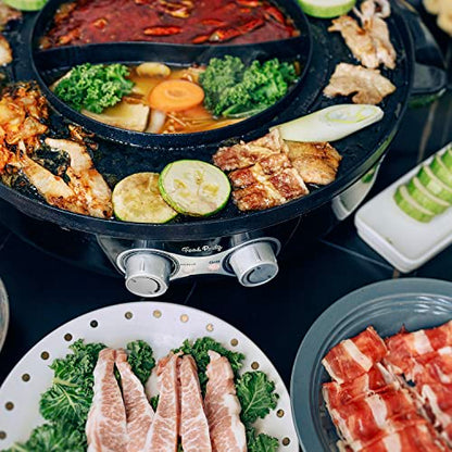 Food Party 2-in-1 Electric Hot Pot and BBQ Grill: Smokeless Indoor Cooking for Chinese Hotpot and Korean BBQ