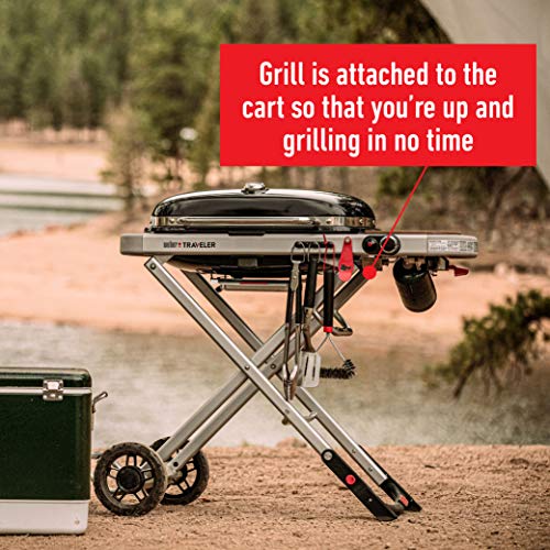 Weber Traveler Gas Grill, Portable Stand-Up Propane BBQ