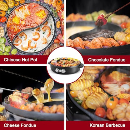 Food Party 2-in-1 Electric Hot Pot and BBQ Grill: Smokeless Indoor Cooking for Chinese Hotpot and Korean BBQ