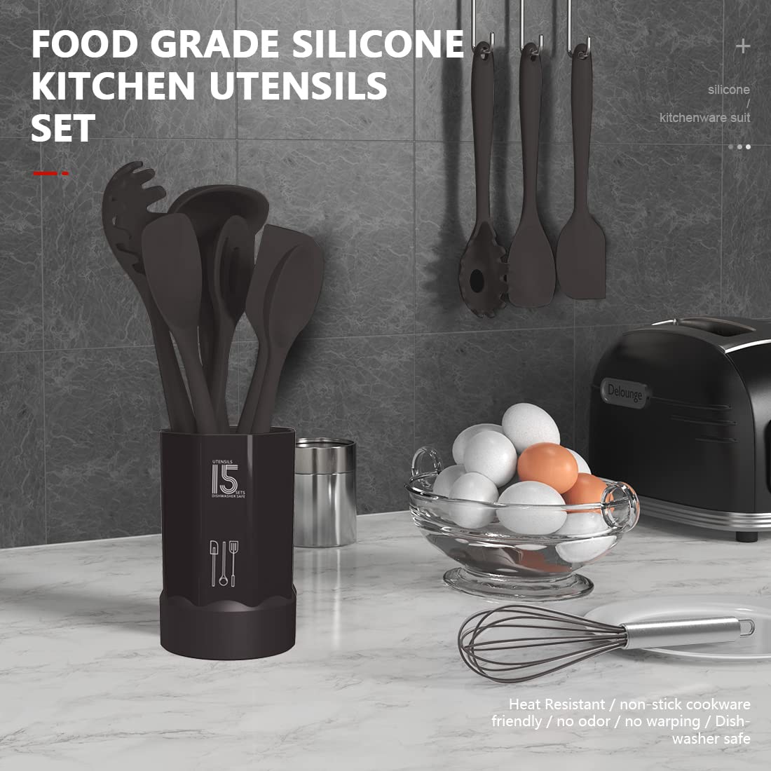 Silicone Kitchen Utensils Set - Heat Resistant, Nonstick, Dishwasher Safe