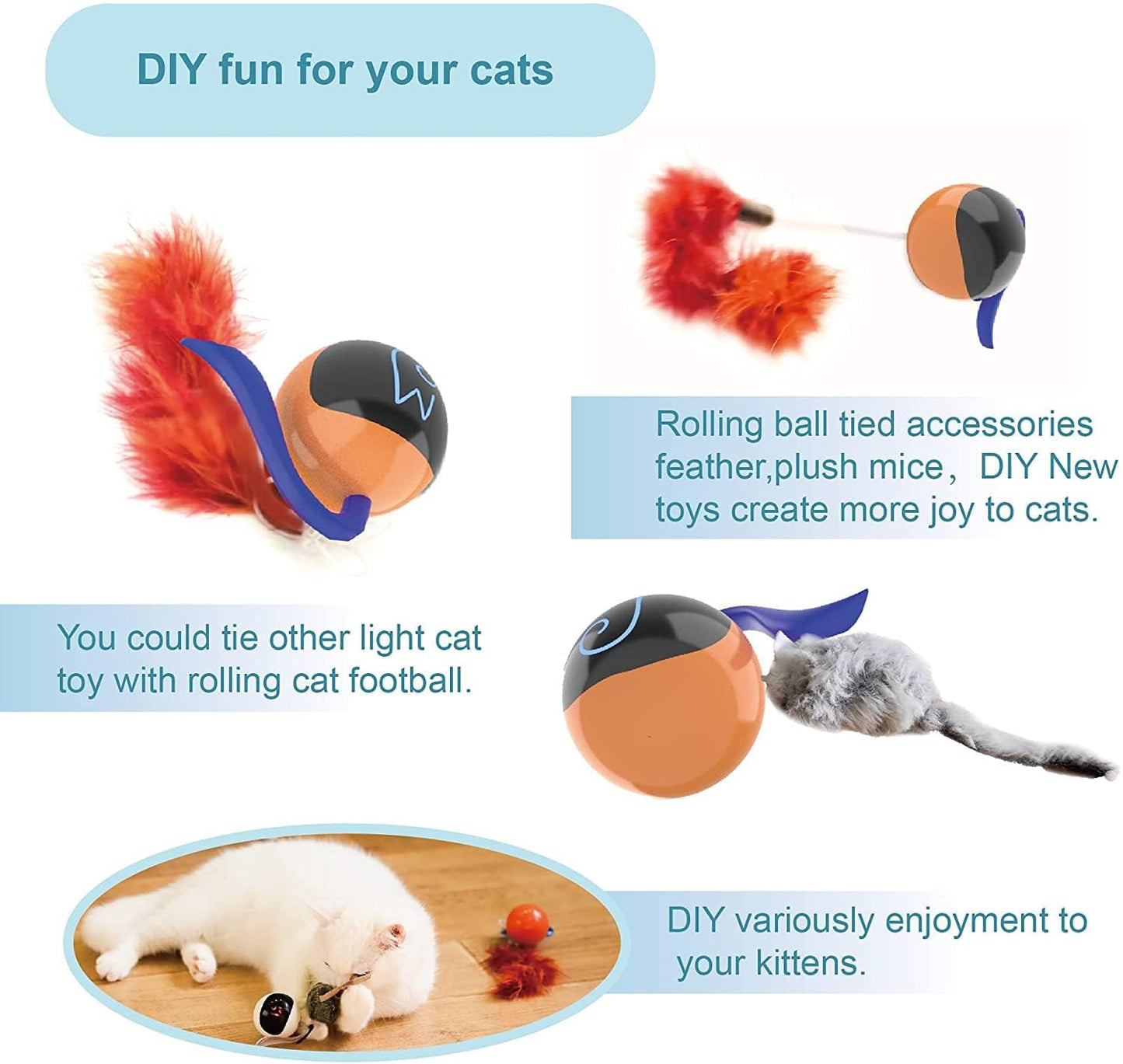 "Ultimate Fun with Best Cat Toys: Migipaws Interactive Cat Ball Set with Rolling Chase Ball, Fluffy Tail, and Small Mice - Rechargeable & Entertaining"