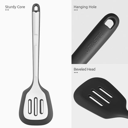 U-Taste 13.6" Silicone Kitchen Utensil Set: Heat Resistant Cooking Gadgets (Set of 5, Black)