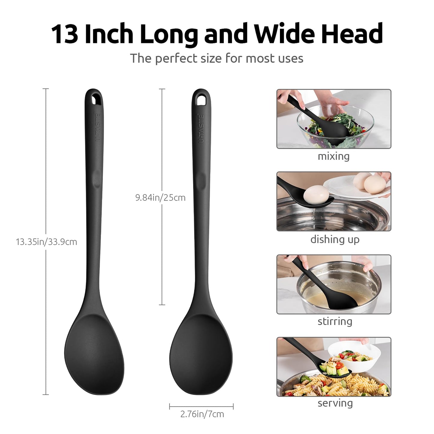 U-Taste 13.6" Silicone Kitchen Utensil Set: Heat Resistant Cooking Gadgets (Set of 5, Black)