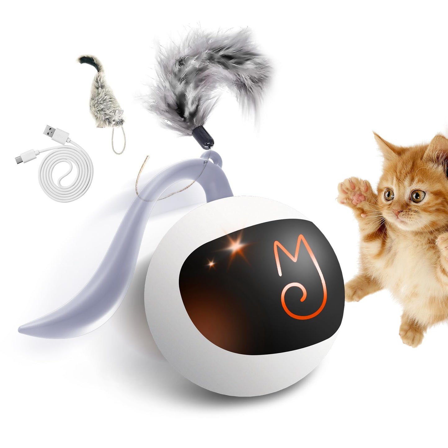 "Ultimate Fun with Best Cat Toys: Migipaws Interactive Cat Ball Set with Rolling Chase Ball, Fluffy Tail, and Small Mice - Rechargeable & Entertaining"