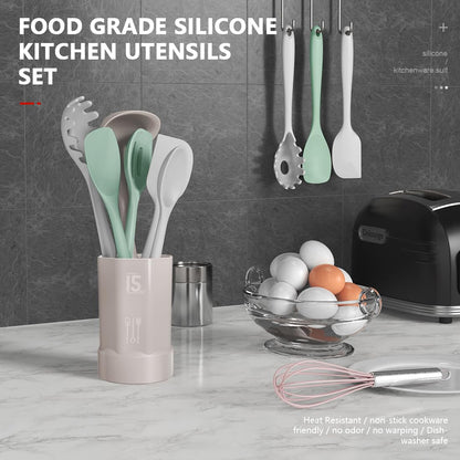 Silicone Kitchen Utensils Set - Heat Resistant, Nonstick, Dishwasher Safe