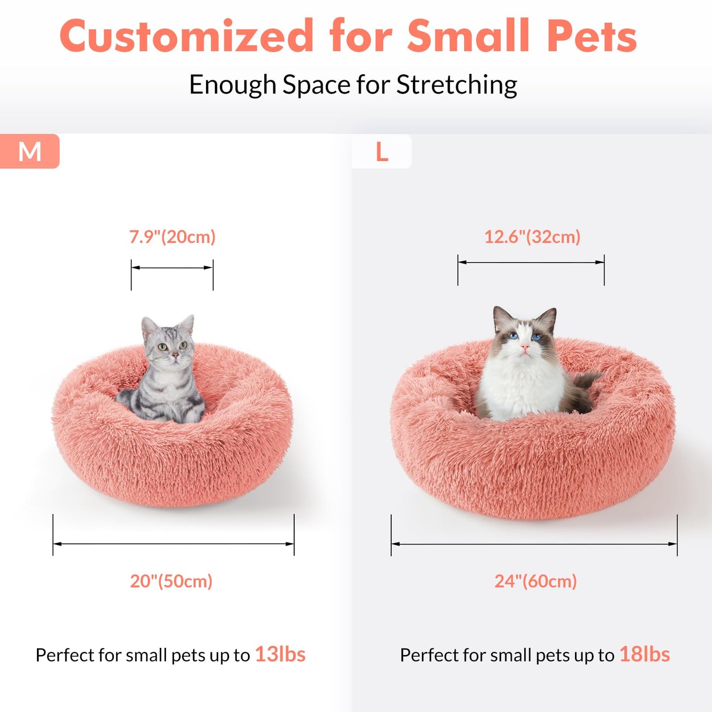 rabbitgoo Cat Bed for Indoor Cats, Soft Plush Donut Cuddler Cushion Pet Bed, Fluffy Round Bed, Self Warming Calming Bed for Small Dogs Kittens, Non-Slip, Machine Washable, Dark Grey, M