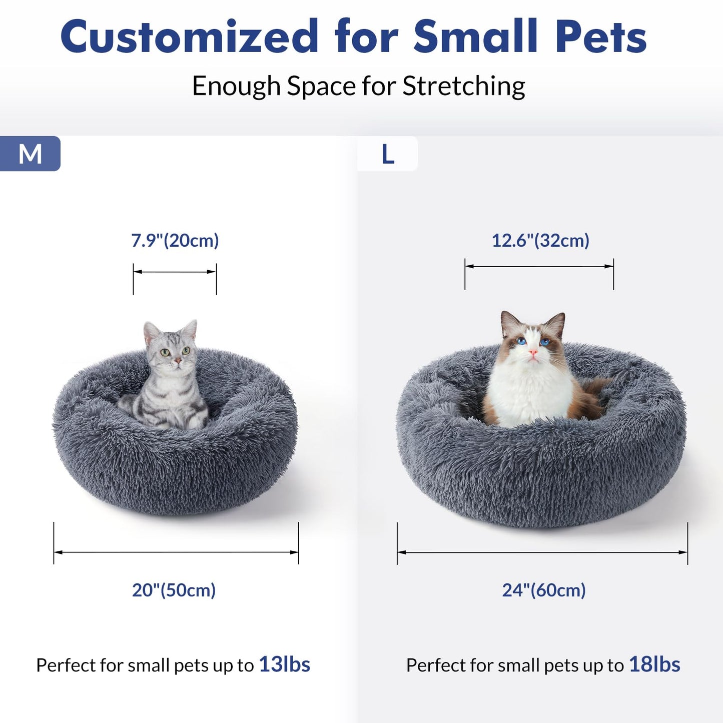 rabbitgoo Cat Bed for Indoor Cats, Soft Plush Donut Cuddler Cushion Pet Bed, Fluffy Round Bed, Self Warming Calming Bed for Small Dogs Kittens, Non-Slip, Machine Washable, Dark Grey, M