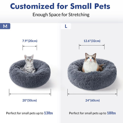 rabbitgoo Cat Bed for Indoor Cats, Soft Plush Donut Cuddler Cushion Pet Bed, Fluffy Round Bed, Self Warming Calming Bed for Small Dogs Kittens, Non-Slip, Machine Washable, Dark Grey, M