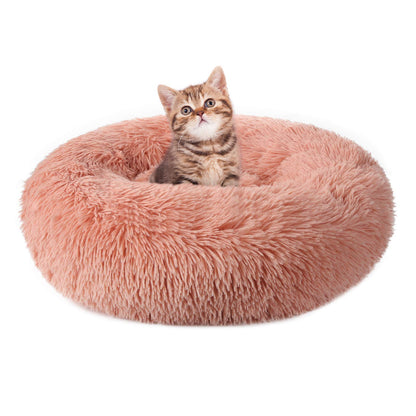 rabbitgoo Cat Bed for Indoor Cats, Soft Plush Donut Cuddler Cushion Pet Bed, Fluffy Round Bed, Self Warming Calming Bed for Small Dogs Kittens, Non-Slip, Machine Washable, Dark Grey, M