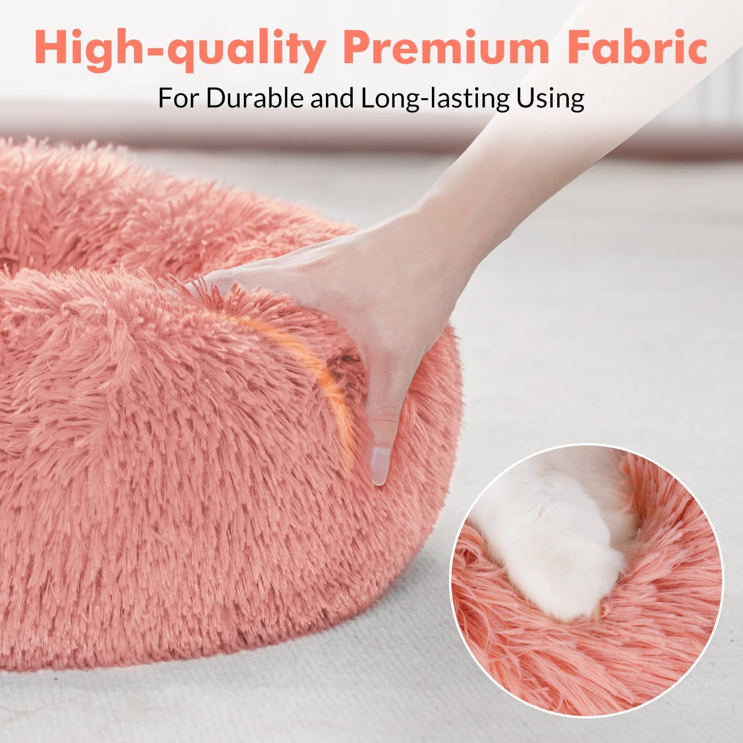 rabbitgoo Cat Bed for Indoor Cats, Soft Plush Donut Cuddler Cushion Pet Bed, Fluffy Round Bed, Self Warming Calming Bed for Small Dogs Kittens, Non-Slip, Machine Washable, Dark Grey, M