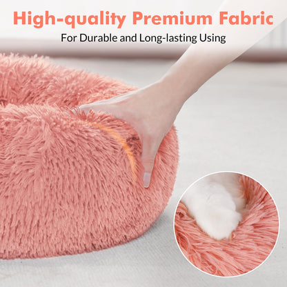 rabbitgoo Cat Bed for Indoor Cats, Soft Plush Donut Cuddler Cushion Pet Bed, Fluffy Round Bed, Self Warming Calming Bed for Small Dogs Kittens, Non-Slip, Machine Washable, Dark Grey, M