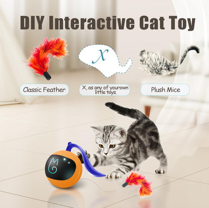 "Ultimate Fun with Best Cat Toys: Migipaws Interactive Cat Ball Set with Rolling Chase Ball, Fluffy Tail, and Small Mice - Rechargeable & Entertaining"