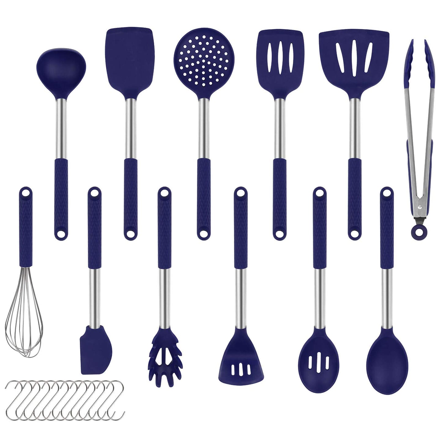 "Rorence 12-Piece Silicone Cooking Utensil Set: Non-Stick & Heat-Resistant Kitchen Gadgets - Blue - Black - Pink"