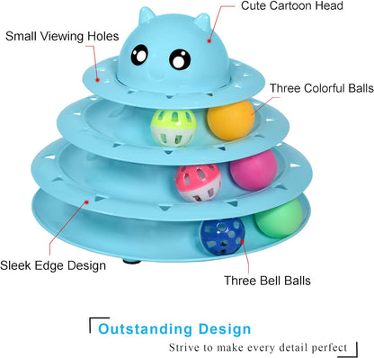 Sky Blue Cat Fun 3-Level Ball Tower: Durable, Interactive, and Entertaining!