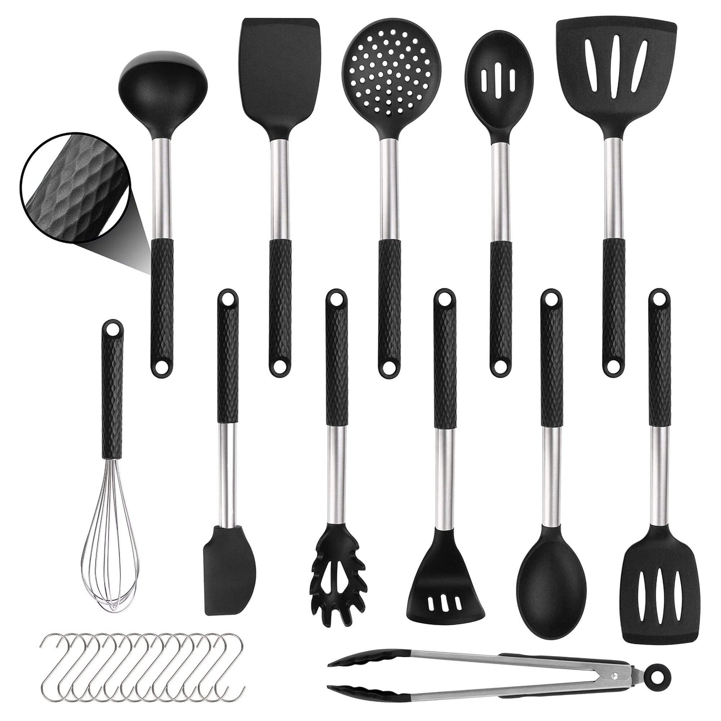 "Rorence 12-Piece Silicone Cooking Utensil Set: Non-Stick & Heat-Resistant Kitchen Gadgets - Blue - Black - Pink"