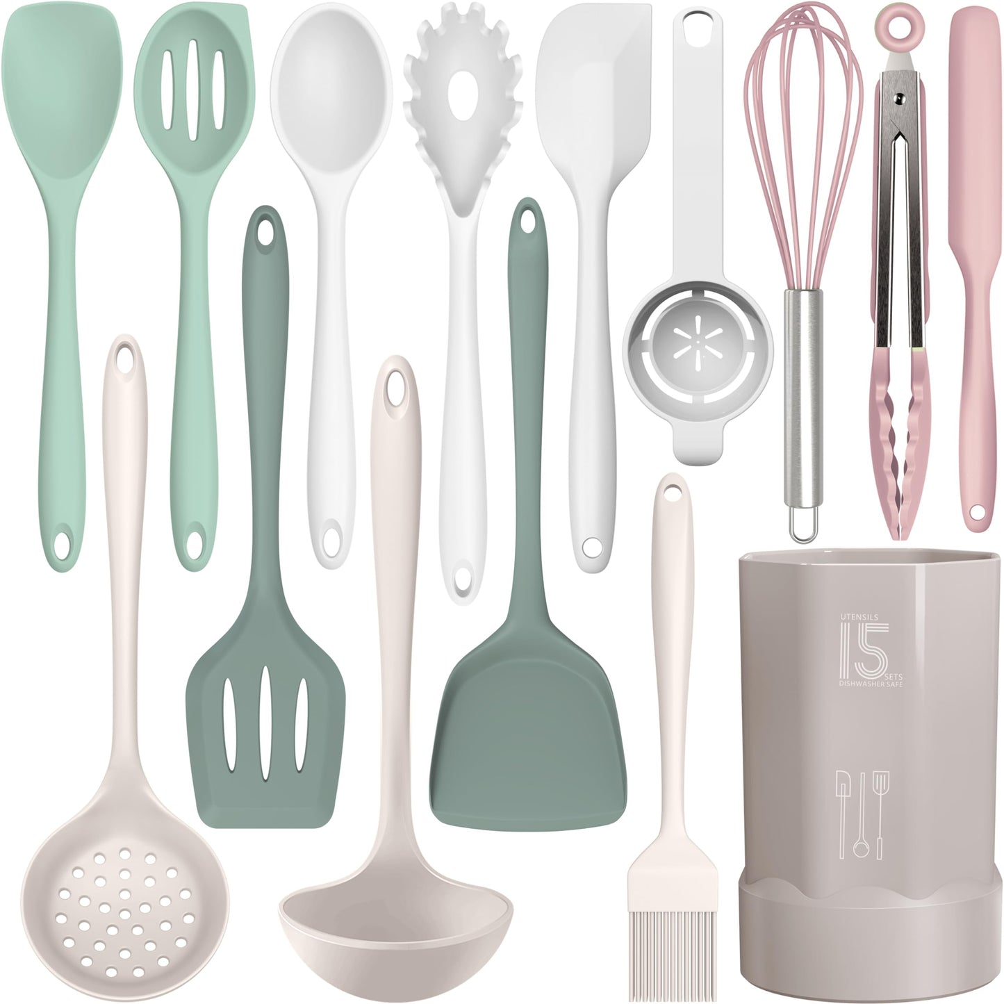 Silicone Kitchen Utensils Set - Heat Resistant, Nonstick, Dishwasher Safe