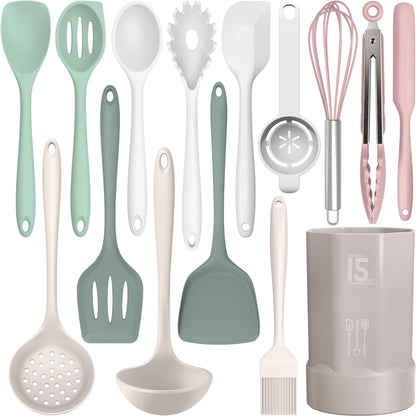 Silicone Kitchen Utensils Set - Heat Resistant, Nonstick, Dishwasher Safe