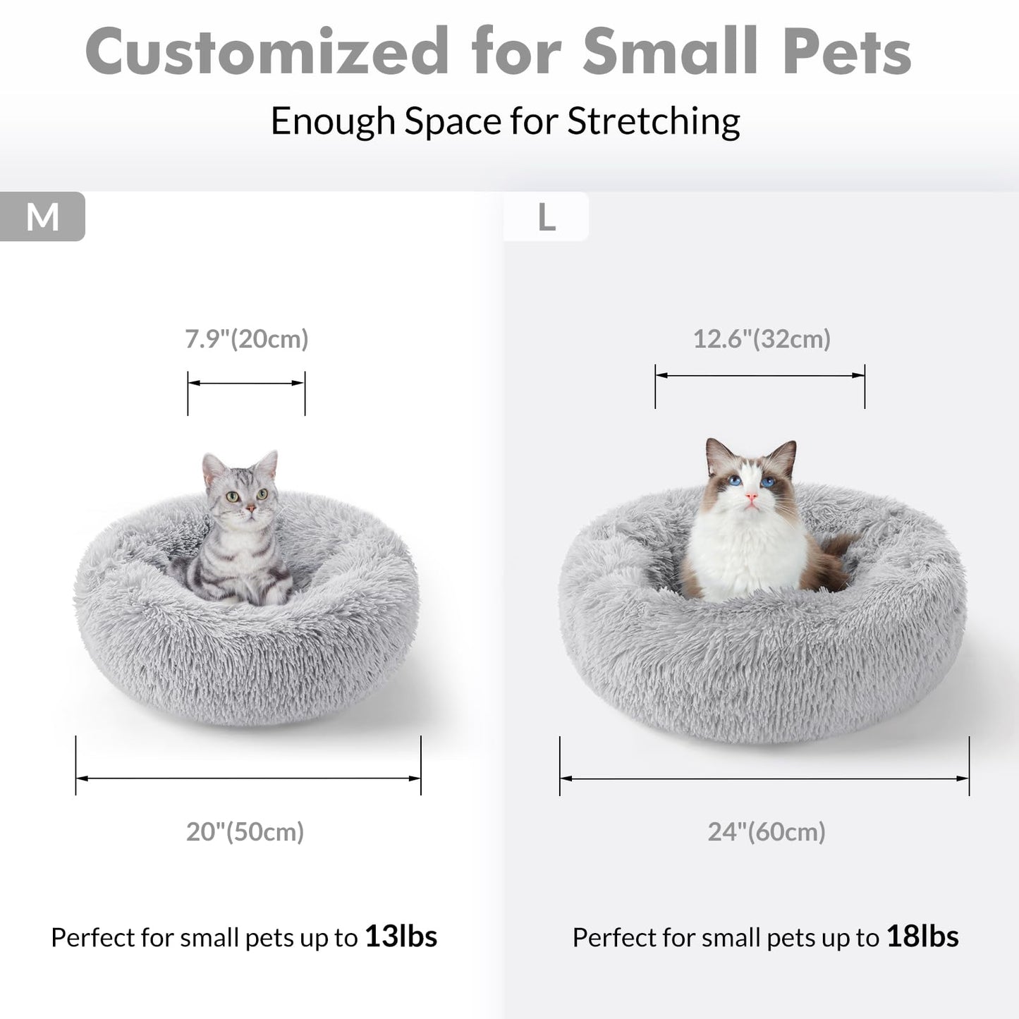 rabbitgoo Cat Bed for Indoor Cats, Soft Plush Donut Cuddler Cushion Pet Bed, Fluffy Round Bed, Self Warming Calming Bed for Small Dogs Kittens, Non-Slip, Machine Washable, Dark Grey, M