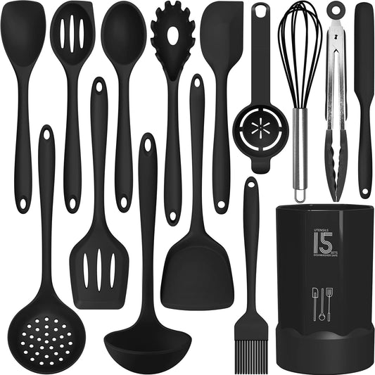 Silicone Kitchen Utensils Set - Heat Resistant, Nonstick, Dishwasher Safe