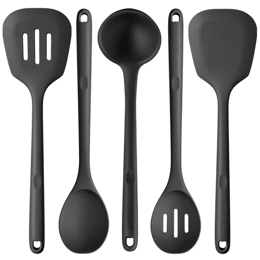 U-Taste 13.6" Silicone Kitchen Utensil Set: Heat Resistant Cooking Gadgets (Set of 5, Black)