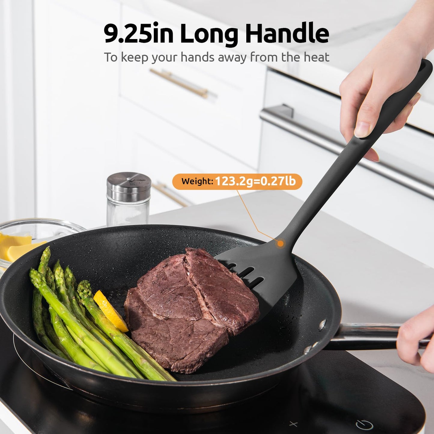 U-Taste 13.6" Silicone Kitchen Utensil Set: Heat Resistant Cooking Gadgets (Set of 5, Black)