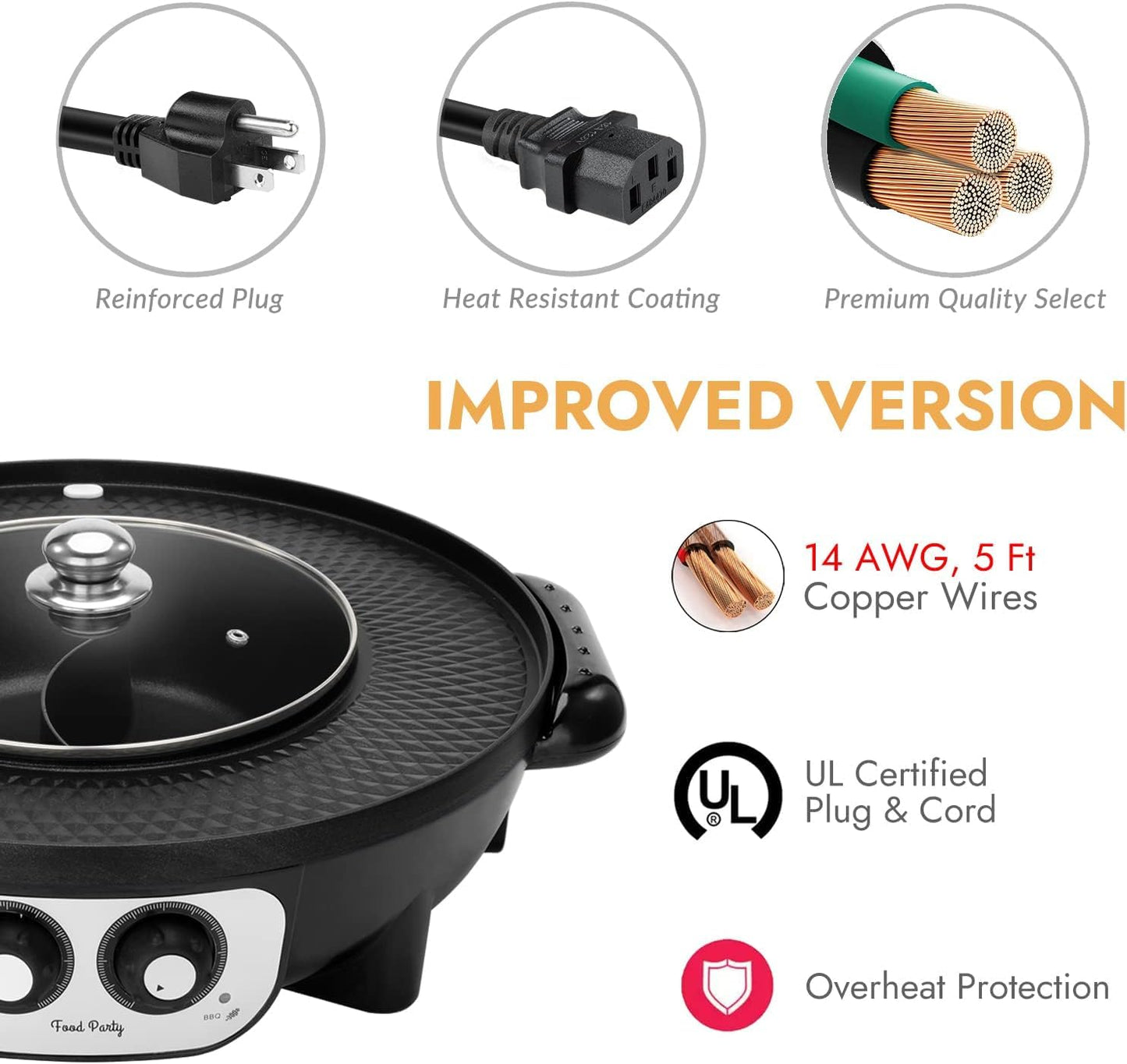 Food Party 2-in-1 Electric Hot Pot and BBQ Grill: Smokeless Indoor Cooking for Chinese Hotpot and Korean BBQ