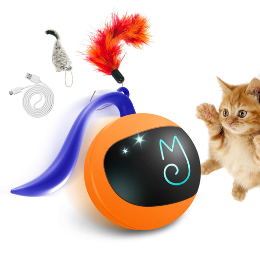 "Ultimate Fun with Best Cat Toys: Migipaws Interactive Cat Ball Set with Rolling Chase Ball, Fluffy Tail, and Small Mice - Rechargeable & Entertaining"