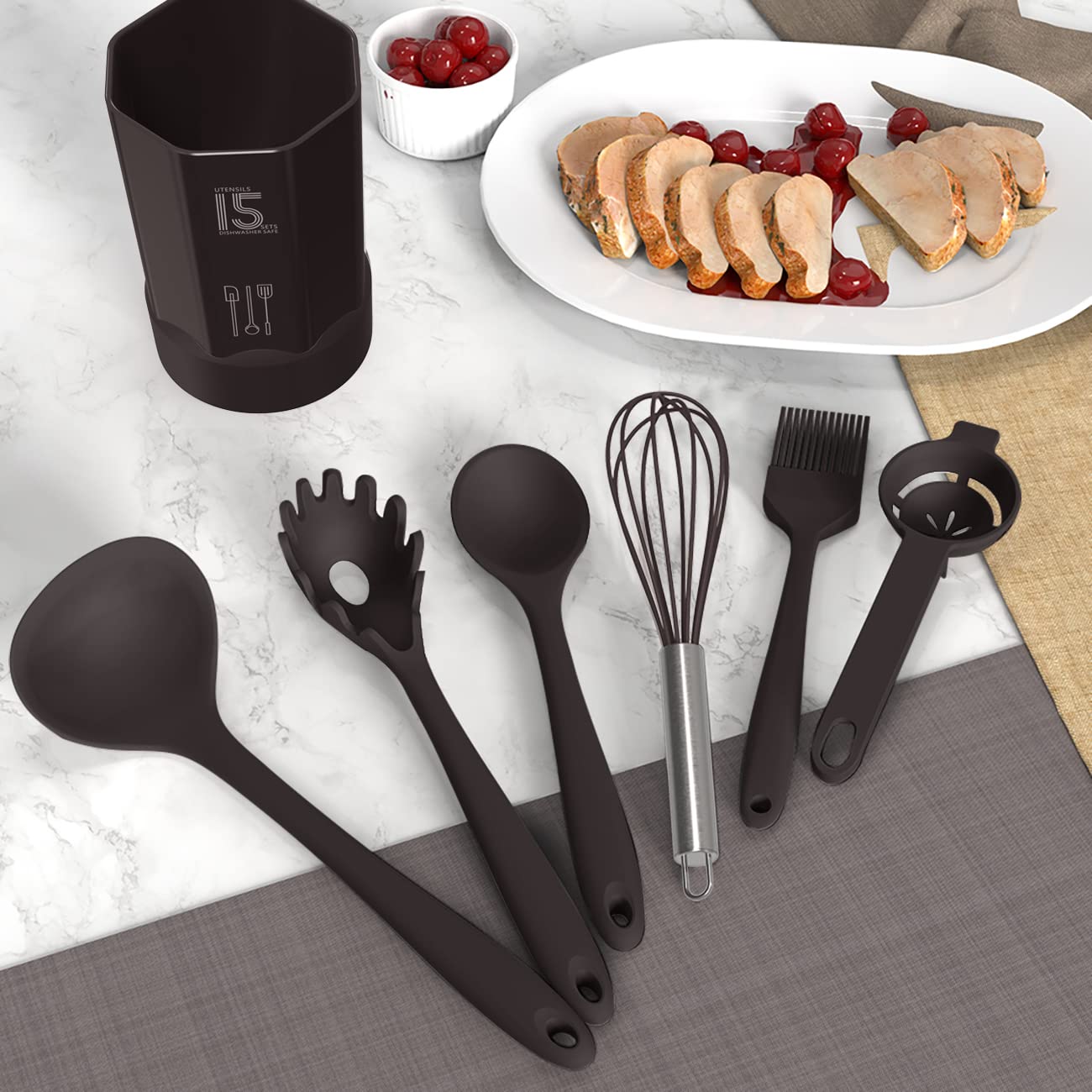 Silicone Kitchen Utensils Set - Heat Resistant, Nonstick, Dishwasher Safe