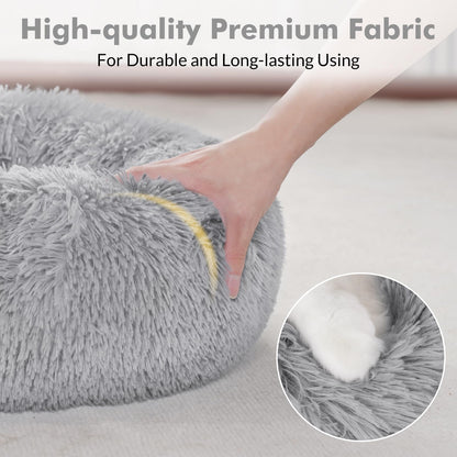 rabbitgoo Cat Bed for Indoor Cats, Soft Plush Donut Cuddler Cushion Pet Bed, Fluffy Round Bed, Self Warming Calming Bed for Small Dogs Kittens, Non-Slip, Machine Washable, Dark Grey, M