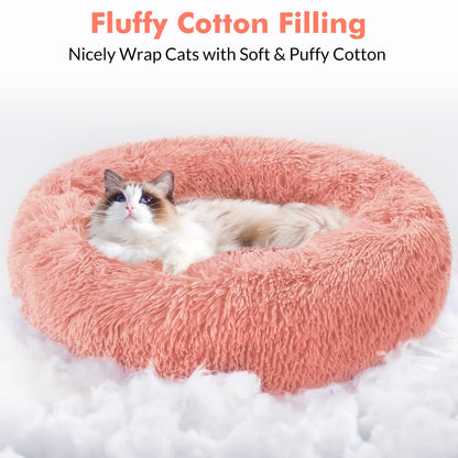 rabbitgoo Cat Bed for Indoor Cats, Soft Plush Donut Cuddler Cushion Pet Bed, Fluffy Round Bed, Self Warming Calming Bed for Small Dogs Kittens, Non-Slip, Machine Washable, Dark Grey, M