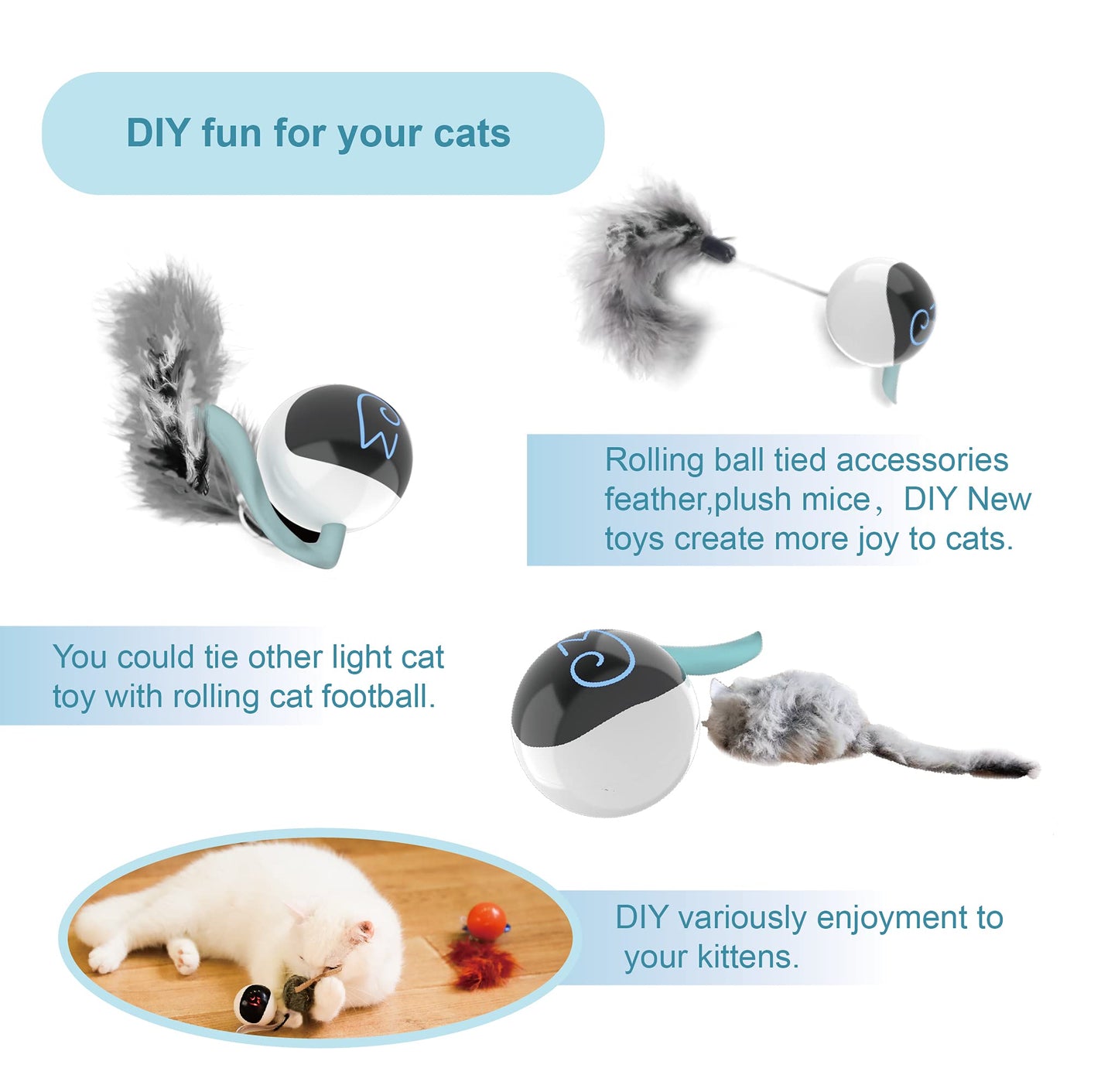 "Ultimate Fun with Best Cat Toys: Migipaws Interactive Cat Ball Set with Rolling Chase Ball, Fluffy Tail, and Small Mice - Rechargeable & Entertaining"