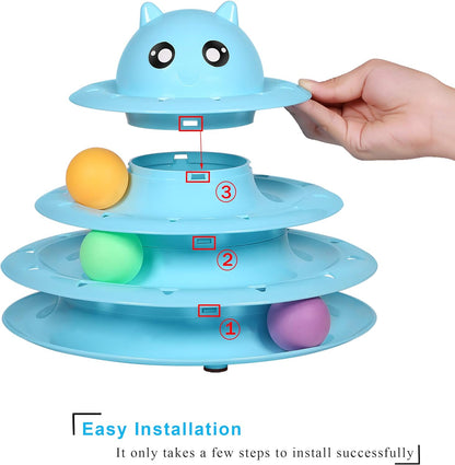 Sky Blue Cat Fun 3-Level Ball Tower: Durable, Interactive, and Entertaining!