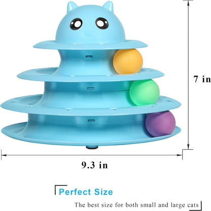 Sky Blue Cat Fun 3-Level Ball Tower: Durable, Interactive, and Entertaining!