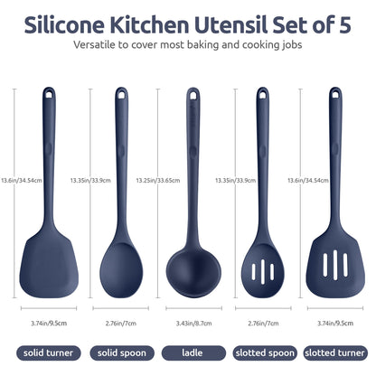 U-Taste 13.6" Silicone Kitchen Utensil Set: Heat Resistant Cooking Gadgets (Set of 5, Black)