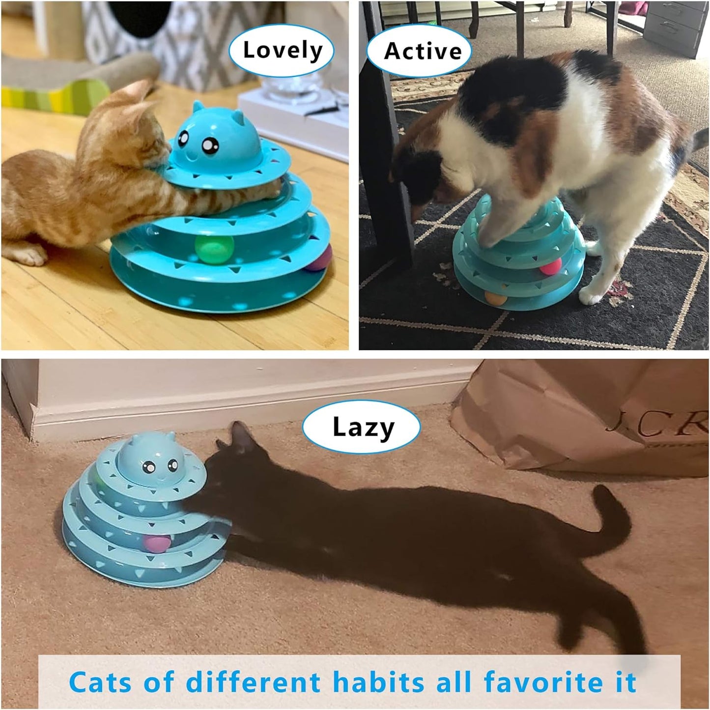 Sky Blue Cat Fun 3-Level Ball Tower: Durable, Interactive, and Entertaining!