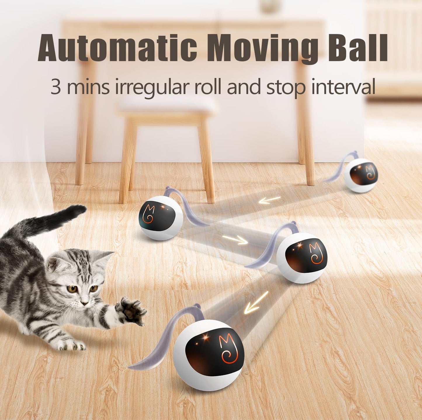 "Ultimate Fun with Best Cat Toys: Migipaws Interactive Cat Ball Set with Rolling Chase Ball, Fluffy Tail, and Small Mice - Rechargeable & Entertaining"