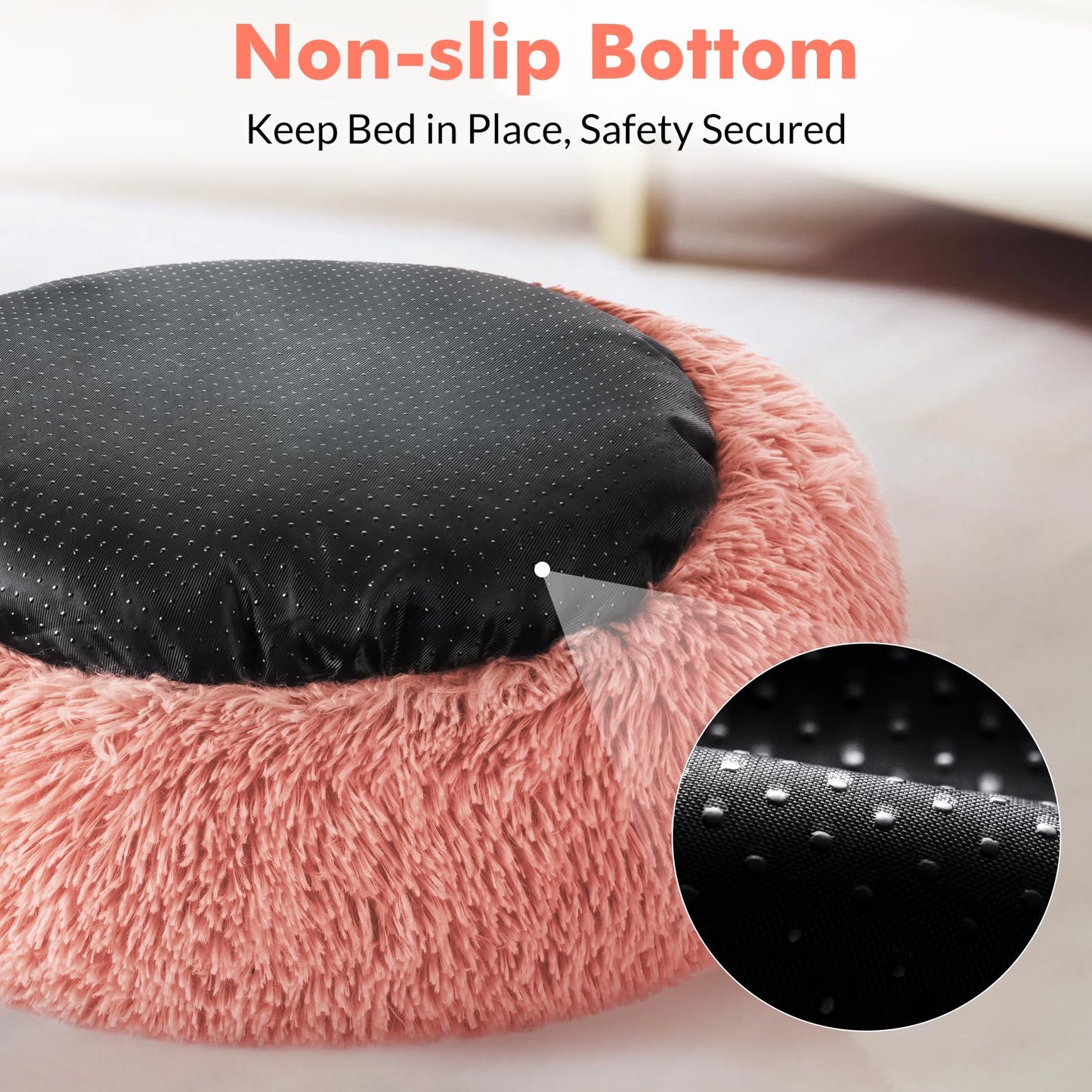 rabbitgoo Cat Bed for Indoor Cats, Soft Plush Donut Cuddler Cushion Pet Bed, Fluffy Round Bed, Self Warming Calming Bed for Small Dogs Kittens, Non-Slip, Machine Washable, Dark Grey, M