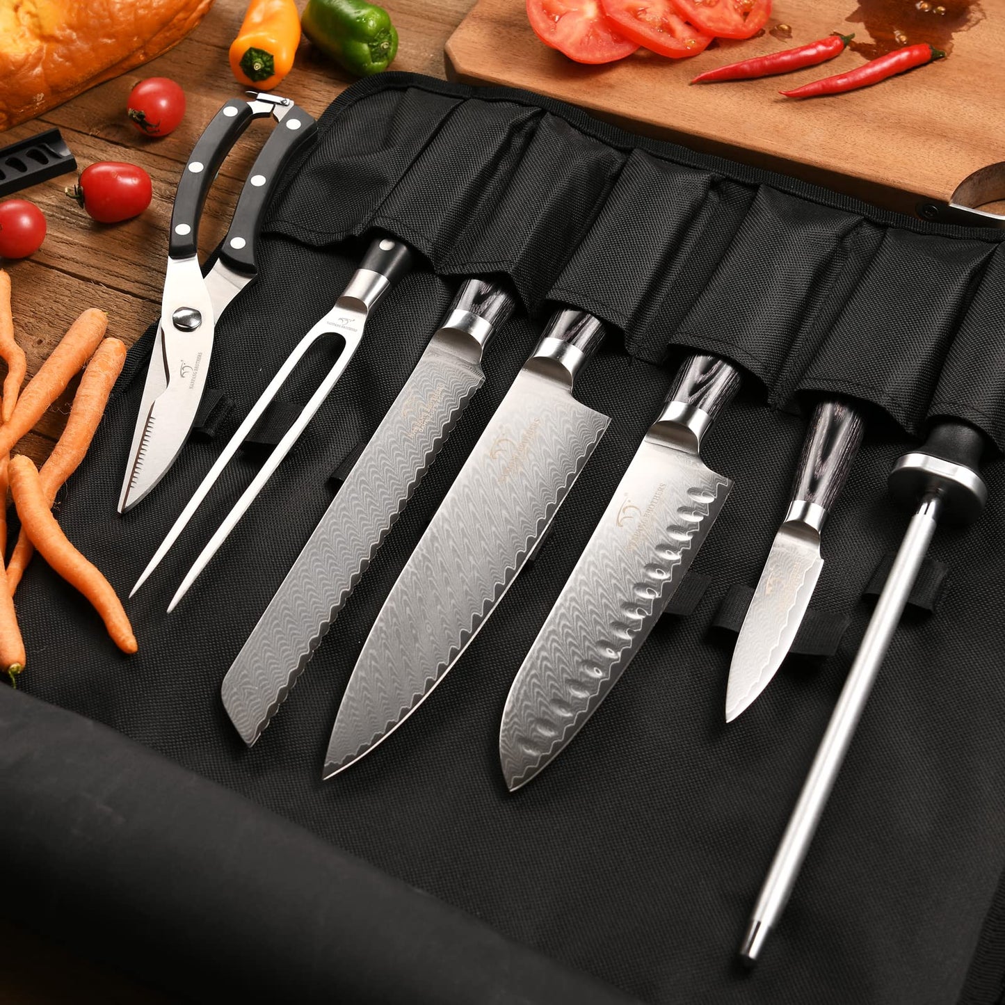 Kitchen Utensils - 9-Piece Damascus Kitchen Knife Set