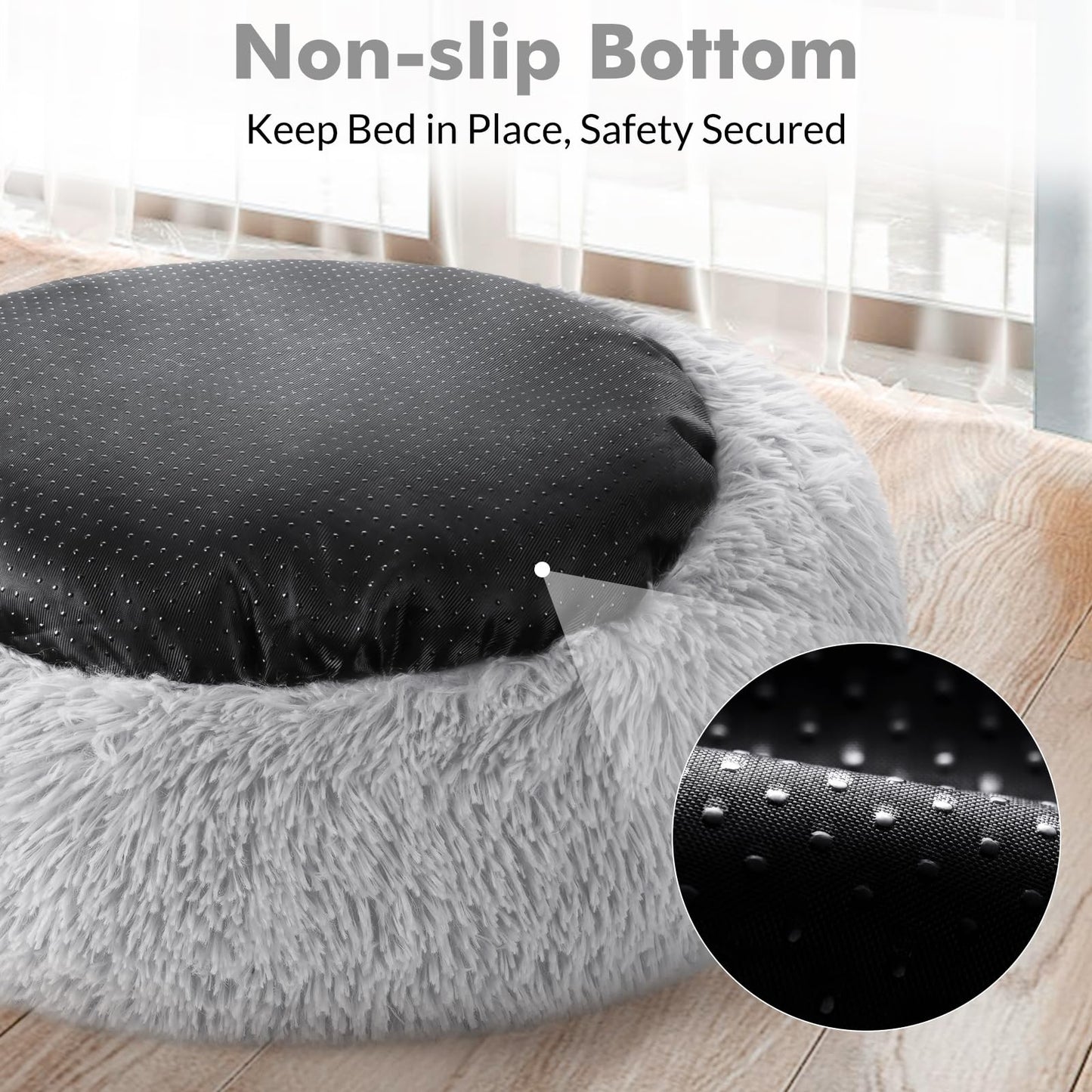 rabbitgoo Cat Bed for Indoor Cats, Soft Plush Donut Cuddler Cushion Pet Bed, Fluffy Round Bed, Self Warming Calming Bed for Small Dogs Kittens, Non-Slip, Machine Washable, Dark Grey, M